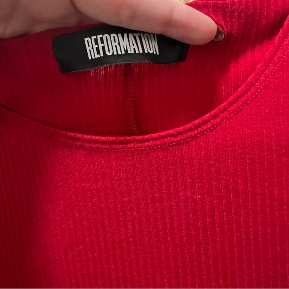 Reformation Red Ribbed Mini Dress - Picture 3 of 5